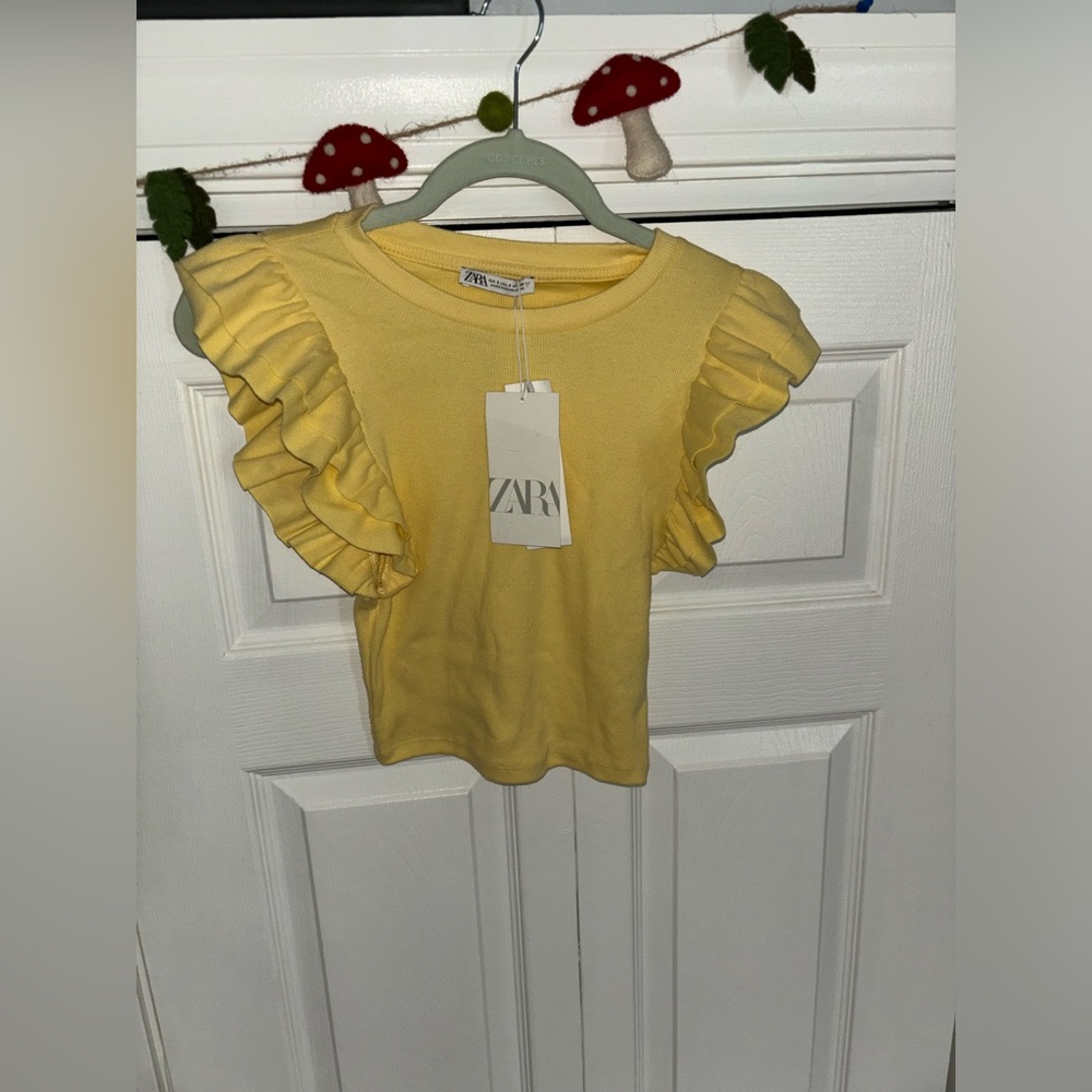 Zara Yellow Ruffle Sleeve Top